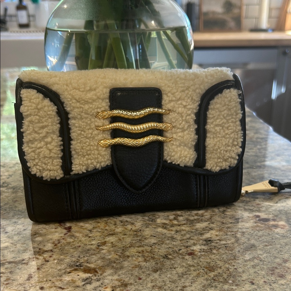 Aimee Kestenberg Black and Cream Clutch with Gold Details